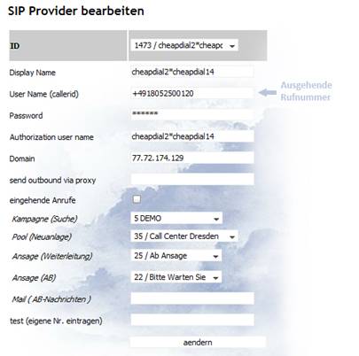 Sip Provider Einstellungen